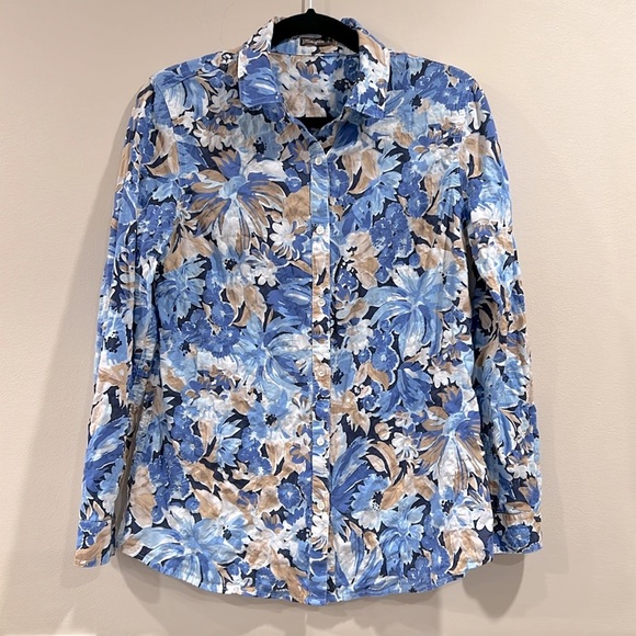 🔥J. McLaughlin Blue and Tan Floral Shirt🔥 - Picture 1 of 6